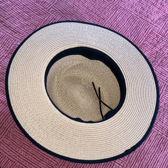 Stylish Tan Wide Brim Hat / Black Band and adjustable inside string to tighten - Picture 5 of 11